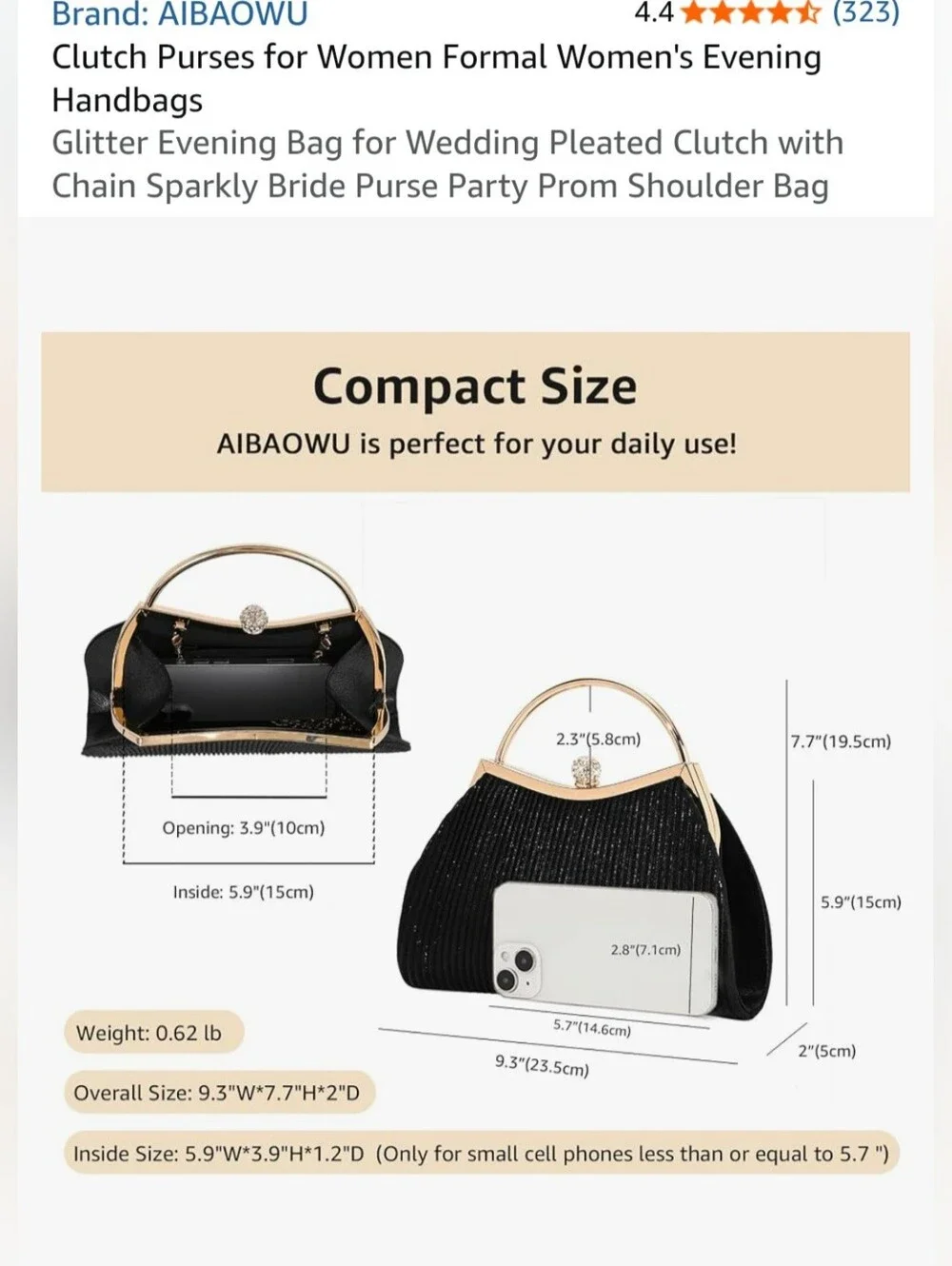 NEW Glitter Pleated Clutch Evening Bag (Black/Gold) - AIBAOWU